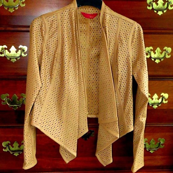 New GILI Vegan Faux Leather Tan Open Front Moto Jacket - Size 0 (XS) MSRP:$109 - Picture 2 of 10